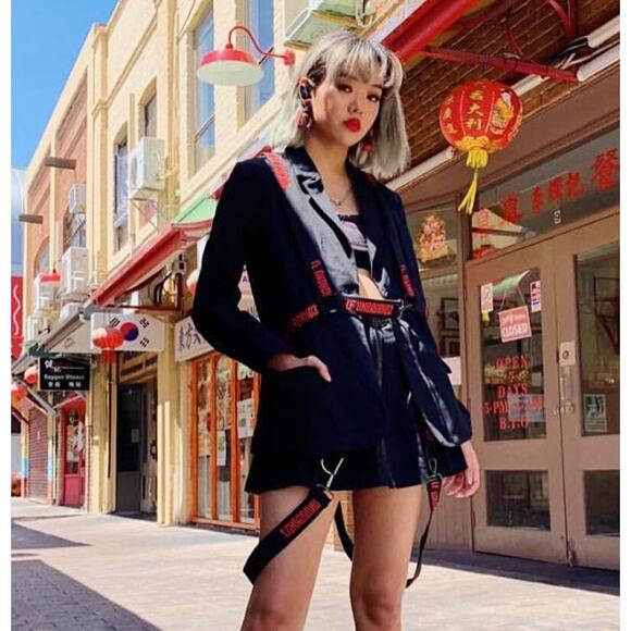 LF The Brand Undrgrnd3 Harness Blazer Black Red Utilitarian Streetwear Size 10 - Picture 7 of 14